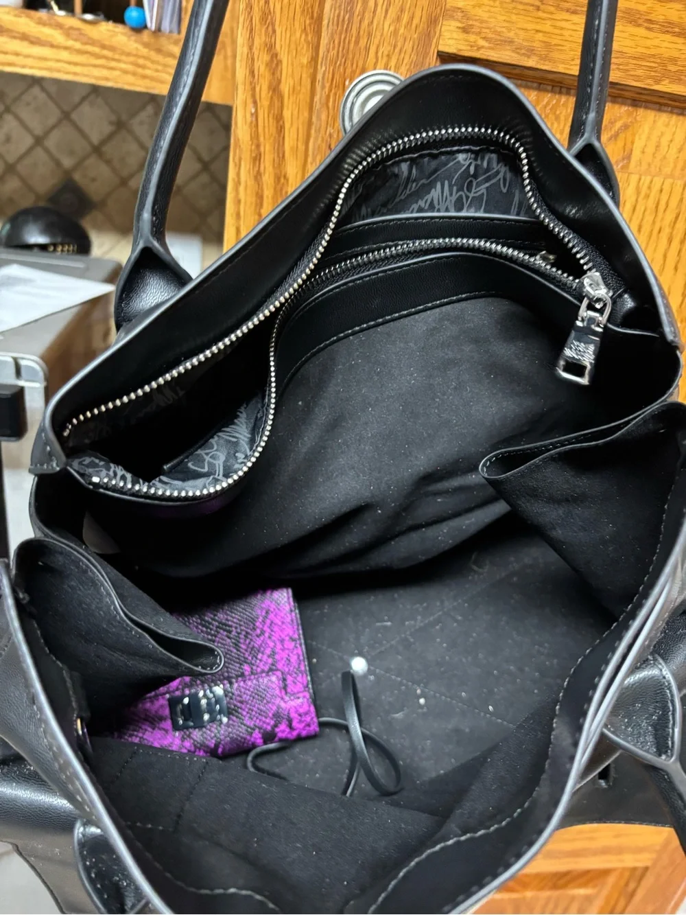 Steve Madden Black Tote with Silver Hardware with Steve Madden wallet